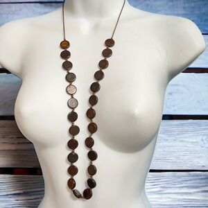 NY & Co Wood Disc Beads Boho Cord Hand Knot Necklace